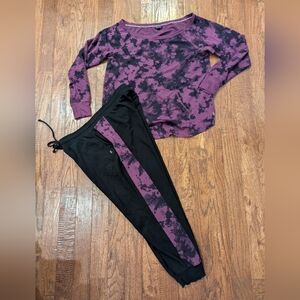 Torrid Active Sweatpants Size 2x & Active Sweatshirt 1x Black And Purple Tie Dye